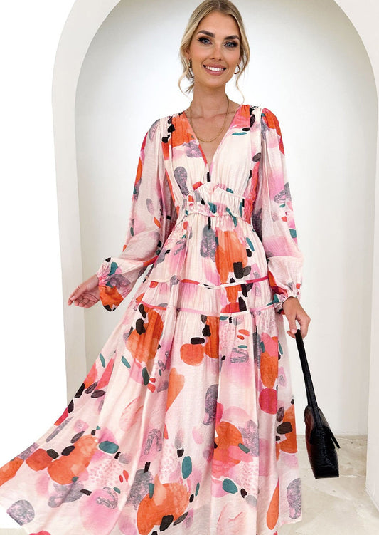Dream Of Me Abstract Print Pleated Maxi Dress