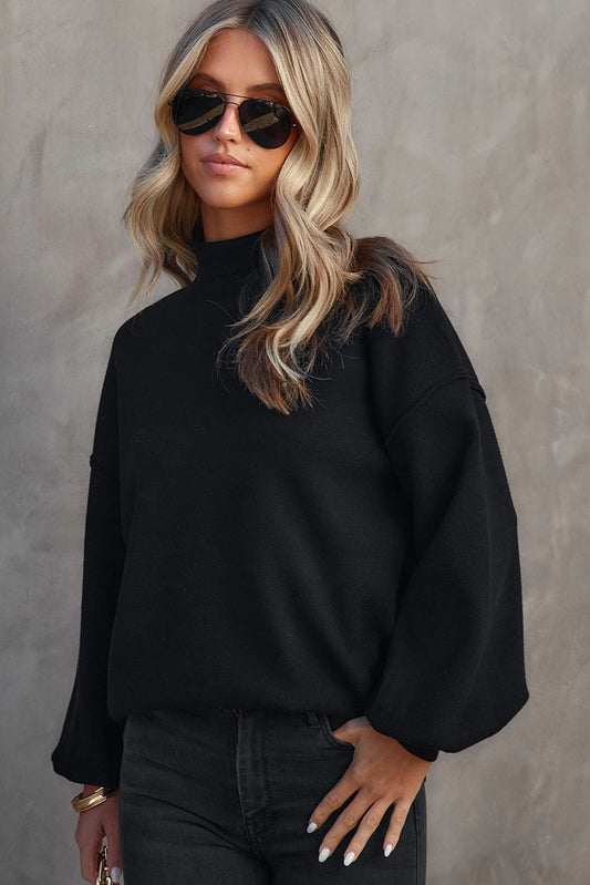 Call Me Later Turtleneck Bubble Sleeve Top